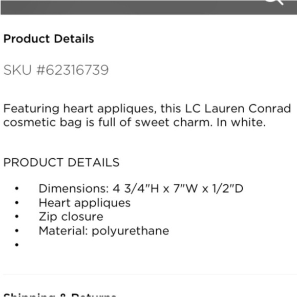 LC Lauren Conrad heart embellished cosmetic bag cream with pink hearts - Picture 9 of 9